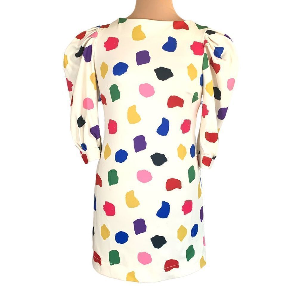 TIG Renata Figueiredo Dress Bright Multicolored Abstract Print Puff Sleeve Mini